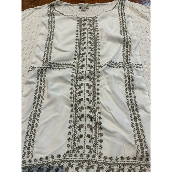 Lucky Brand Women's Embroidered Cap Sleeve Tunic Top Ivory Size XL Boho Chic - Picture 3 of 8